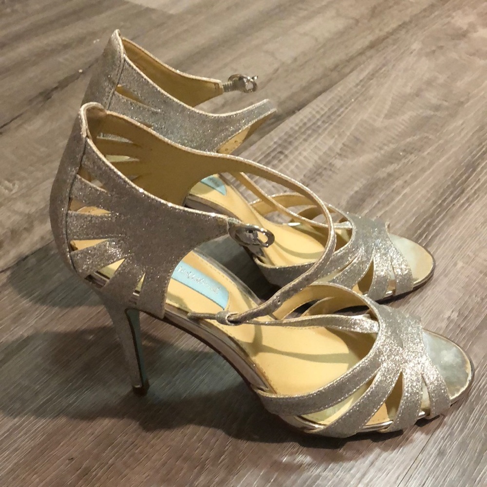 Betsey Johnson Silver Glitter Strappy High Heels